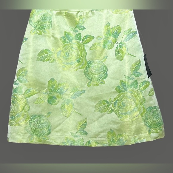 NWT Lulus Brighter Side Light Green Floral Satin Jacquard Mini Dress, XS - Picture 8 of 13